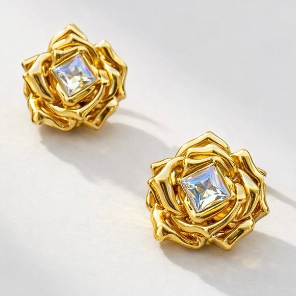 Anthropologie Jewelry - Gold Rose Crystal Earrings |